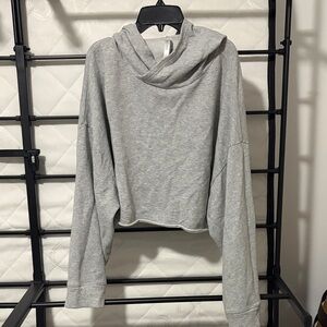 Fabletics Cropped Drop Shoulder Light Gray Hoodie